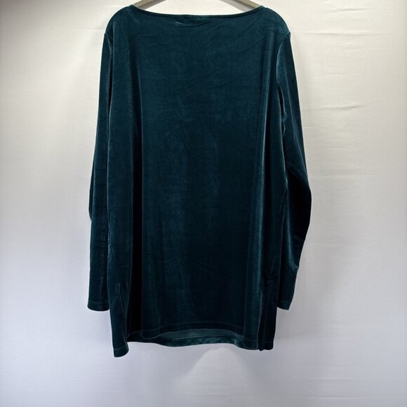 Susan Graver Women's Velvet Top Size Plus 1X Solid Dark Green Velvet Long Sleeve - Picture 2 of 9